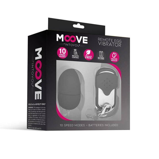 Moove Vibrating Egg with Remote Control Mini Black in packaging, showing wireless connectivity and compact design for versatile use.