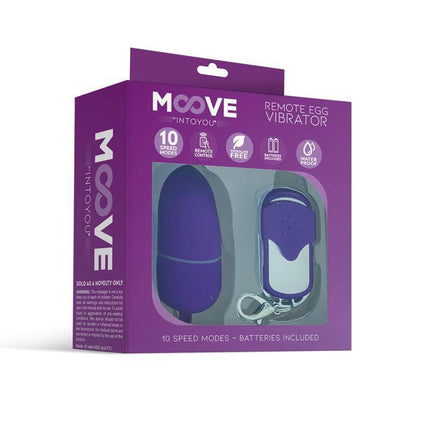 Moove Vibrating Egg with Remote Control Mini Purple in packaging, showcasing wireless features and compact design.