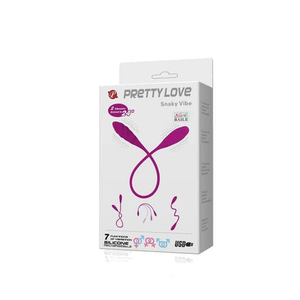 Packaging of Vibrating Eggs Snaky Purple with the product image and features highlighted on the box.