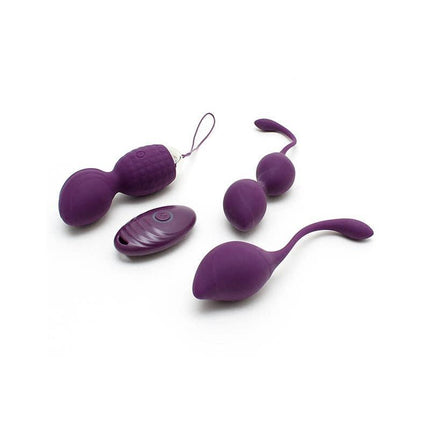 Vibrating Kegel Ball Set Remote Control Rimini Purple, includes rechargeable Kegel ball and two weighted balls for pelvic workouts.