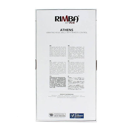 Back packaging of Vibrating Kegel Balls with Remote Control Athens Black showing product details.