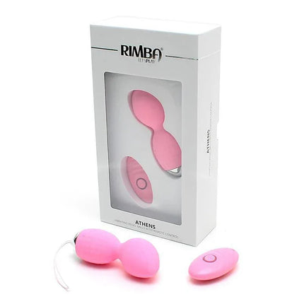 Vibrating Kegel Balls with Remote Control Athens Pink shown with packaging and remote for enhanced pelvic exercises.