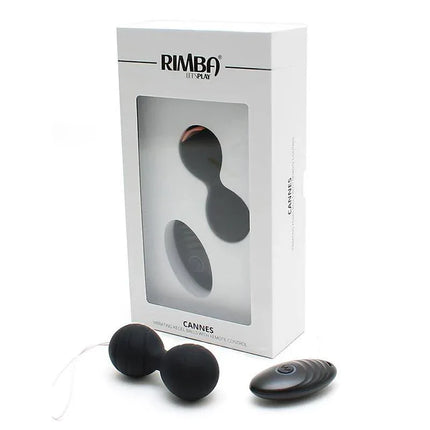 Vibrating Kegel Balls with Remote Control Cannes Black in packaging with silicone design.