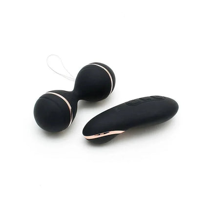 Vibrating Lay-on Kegelball set Ibiza Black with remote control for pelvic floor exercises, featuring premium silicone design.