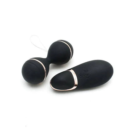 Vibrating Lay-on Kegelball set Ibiza Black with silicone remote control for pelvic floor exercise and vibration.