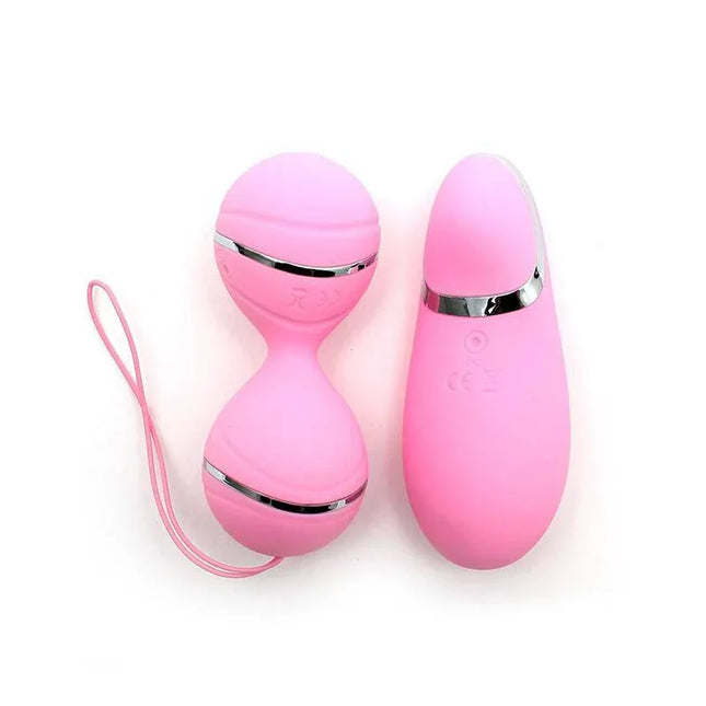 Vibrating Lay-on Kegelball set Ibiza Pink in premium silicone for pelvic floor strengthening and customizable stimulation.