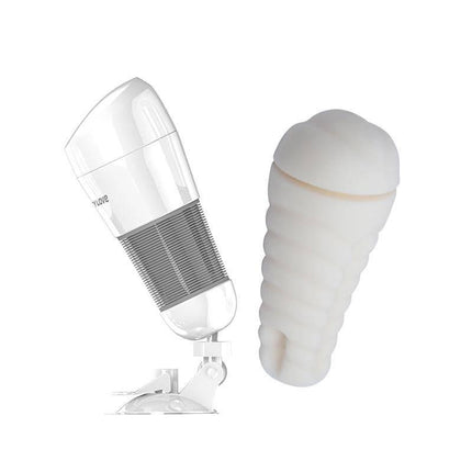 Vibrating Masturbator Hedy White Vagina with suction cup and lifelike texture for hands-free solo play.