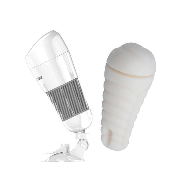 Vibrating Masturbator Hedy White Vagina with suction cup and lifelike texture for hands-free solo play.