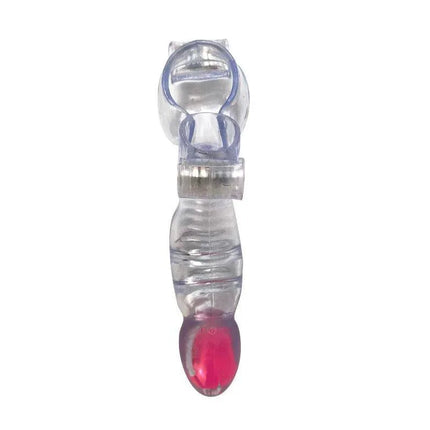 Vibrating Penis and Testicles Sleeve Clear with ergonomic design and triple vibration feature by A-GUSTO for enhanced stimulation.