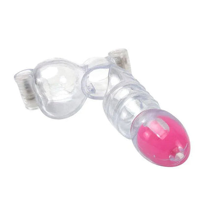 Vibrating Penis and Testicles Sleeve Clear with triple vibration bullets for enhanced pleasure
