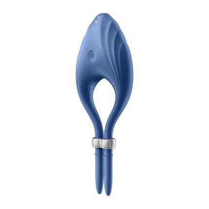Vibrating Penis Ring Duelist Blue by Satisfyer featuring adjustable fit and 12 vibration programs for enhanced pleasure.