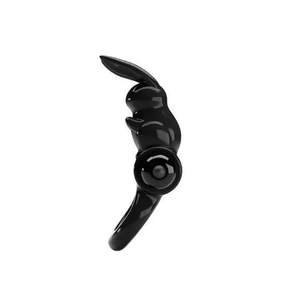 Vibrating Penis Ring Exciting Ring with bunny-shaped clitoral stimulator, black TPR material, for enhanced couples pleasure.