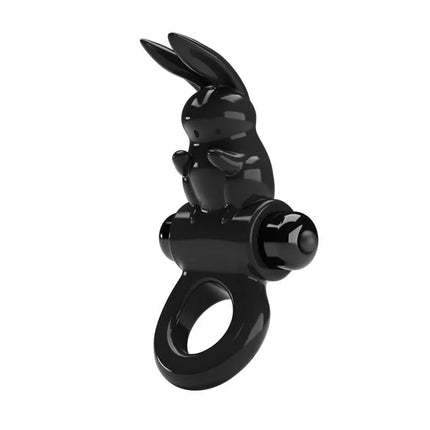 Black Vibrating Penis Ring Exciting Ring with bunny-shaped clitoral stimulator and adjustable vibration settings.