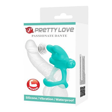 Vibrating Penis Ring Passionate Dante Green in packaging with silicone waterproof features.