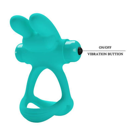 Vibrating Penis Ring Passionate Dante Green with dual-ring design and vibration button, enhancing pleasure and comfort for users.