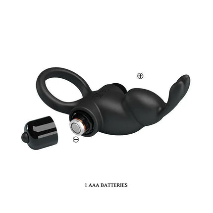 Vibrating Penis Ring Vibrant Penis Ring I with silicone fit and adaptable vibrations, shown with battery compartment open for AAA battery insertion.