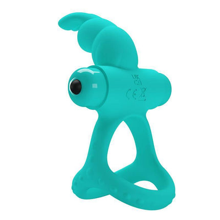 Vibrating Penis Ring with 10 Vibration Modes in teal color featuring ergonomic design for enhanced pleasure