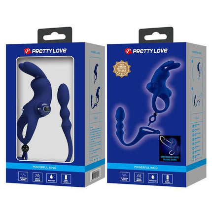 Vibrating Penis Ring with Anal Chain in packaging with triple stimulation setup