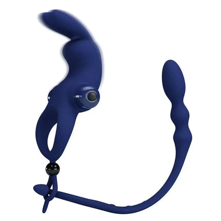 Vibrating Penis Ring with Anal Chain featuring triple stimulation for solo or couples play and enhanced intimacy pleasure.