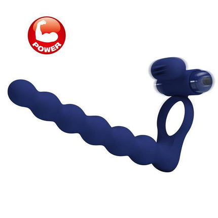 Blue Vibrating Penis Ring with power symbol, 10-function design for enhanced pleasure and firmer erections.
