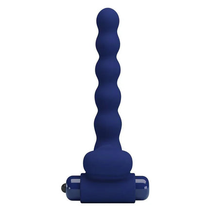 Wavy blue anal vibrator with bullet-style base for enhanced pleasure.