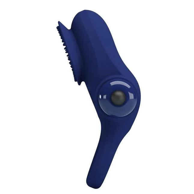 Vibrating Penis Ring in blue silicone with clitoral stimulator for enhanced pleasure and intimacy, ideal for couples.