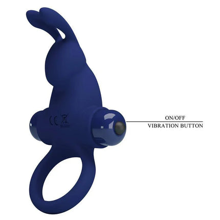 Vibrating Penis Ring - Blue Silicone Cock Ring with Rabbit Design and 10 Vibration Modes