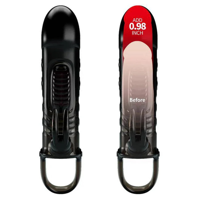 Vibrating Penis Sleeve Black with added length and lifelike texture