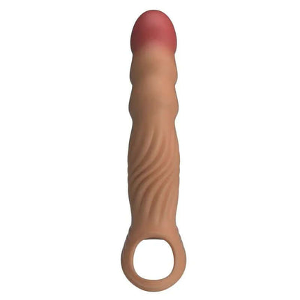 Vibrating Penis Sleeve with lifelike design and built-in testicle ring for secure fit and enhanced stimulation.