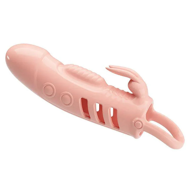 Vibrating Penis Sleeve with testicle ring for added length and enhanced stimulation, featuring elastic design and built-in vibration.