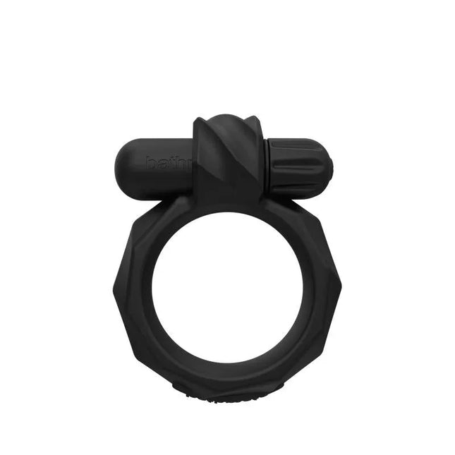 Vibrating Ring Maximus Vibe 55 in black with Bathmate VIBE Bullet for customizable stimulation, featuring premium silicone material.