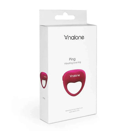 Vibrating Ring Ping Fuchsia packaging, powerful silicone ring for enhanced pleasure. Silent under 30 dB, waterproof, AG3 battery powered.