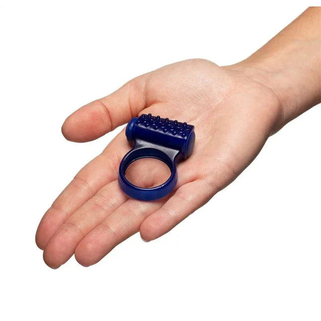 Vibrating Ring Pleasure Vibe silicone penis ring with raised-dot texture and built-in vibrations for mutual pleasure in hand