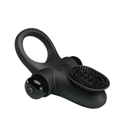 Black Vibrating Ring Vibrating Penis Ring II with clitoral stimulator and 10 vibration functions for enhanced pleasure