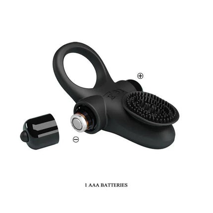 Vibrating Ring Vibrating Penis Ring II with clitoral stimulator and AAA batteries overview