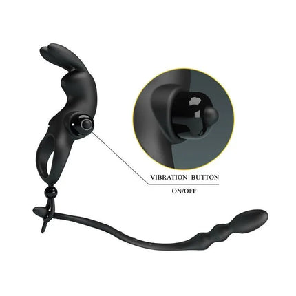 Vibrating Ring with Desmontable Anal Chain featuring detachable anal beads and vibration button for enhanced pleasure.