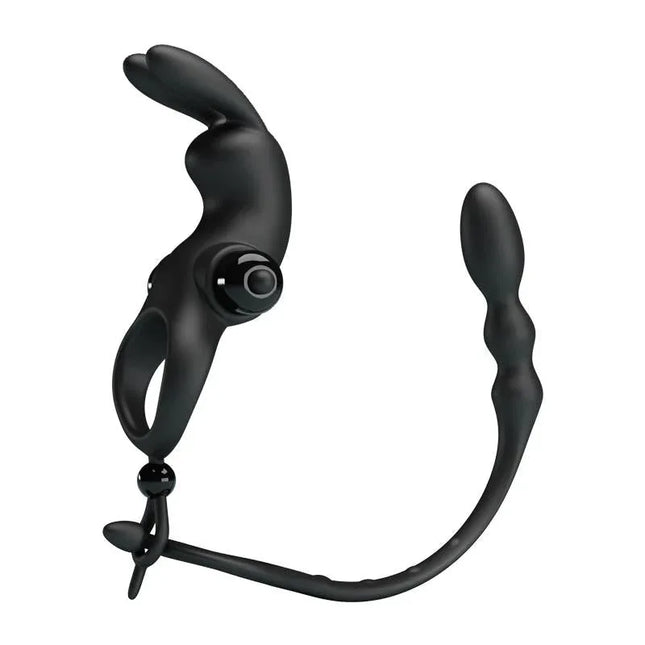 Vibrating Ring with Desmontable Anal Chain - versatile couples toy for synchronized stimulation with detachable anal chain