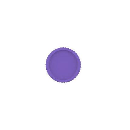 Circular purple object with a ridged edge on a white background.