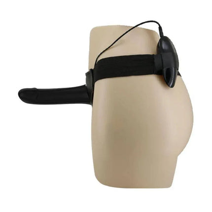 Vibrating Strap On with Hollow Dildo Vito attached to mannequin, showcasing adjustable harness for secure fit in intimate play.