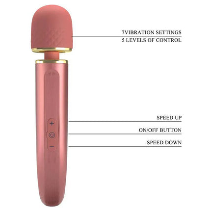Vibrating Wand USB Silicone Pink massager with 7 vibration settings and ergonomic design for targeted relief and full-body wellness.