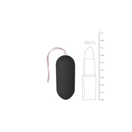 Vibration Egg Remote Control 10 Functions Black next to a size comparison graphic.
