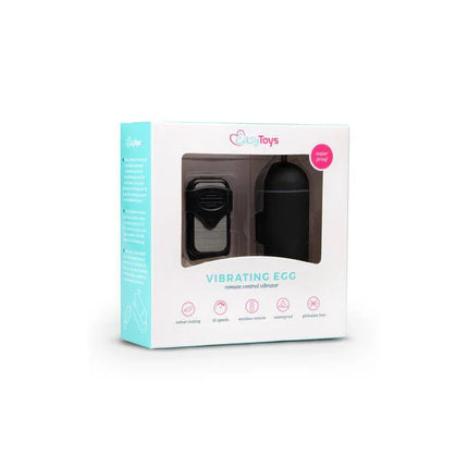 Vibration Egg Remote Control 10 Functions Black in packaging with remote control, offering wireless pleasure and 10 customizable vibrations.