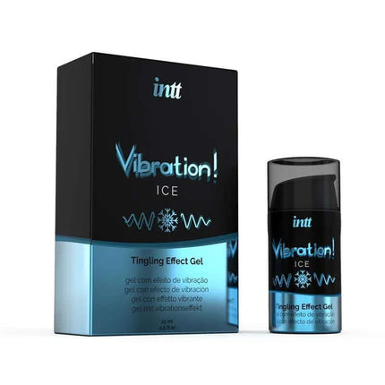 Vibration Ice Liquid Vibrator 15 ml cooling gel in a vibrant black and blue bottle for enhanced pleasure.