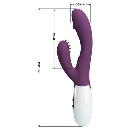 Vibrator Andre 30 functions Purple with curved design and satin-finish silicone for internal and external stimulation.