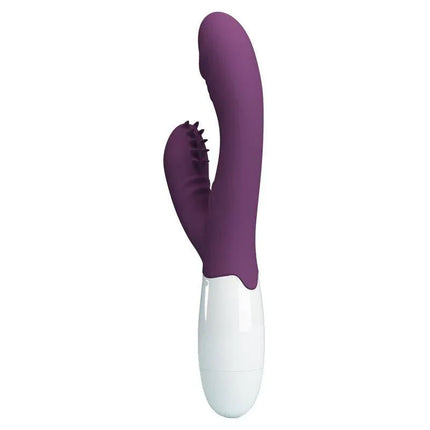 Purple curved Vibrator Andre 30 functions featuring luxurious satin-finish silicone for intense stimulation and easy cleaning.