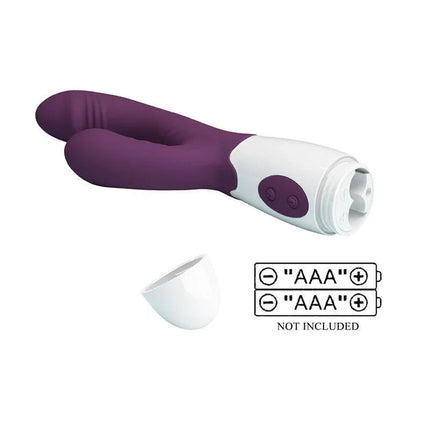 Vibrator Andre 30 functions Purple curved silicone vibrator with removable battery compartment for intense stimulation.