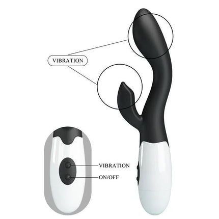 Vibrator Brighty 30 functions Black dual-action vibrator with G-spot and clitoral stimulation, featuring vibration controls