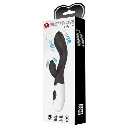Vibrator Brighty 30 functions Black dual-action vibrator packaging with G-spot and clitoral stimulation features.