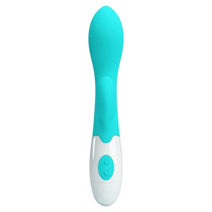 Vibrator Brighty 30 functions Blue dual-stimulation vibrator with G-spot and clitoral vibrations, featuring 30 vibration modes.