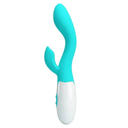 Blue Vibrator Brighty 30 functions with dual-stimulation design for G-spot and clitoral pleasure.